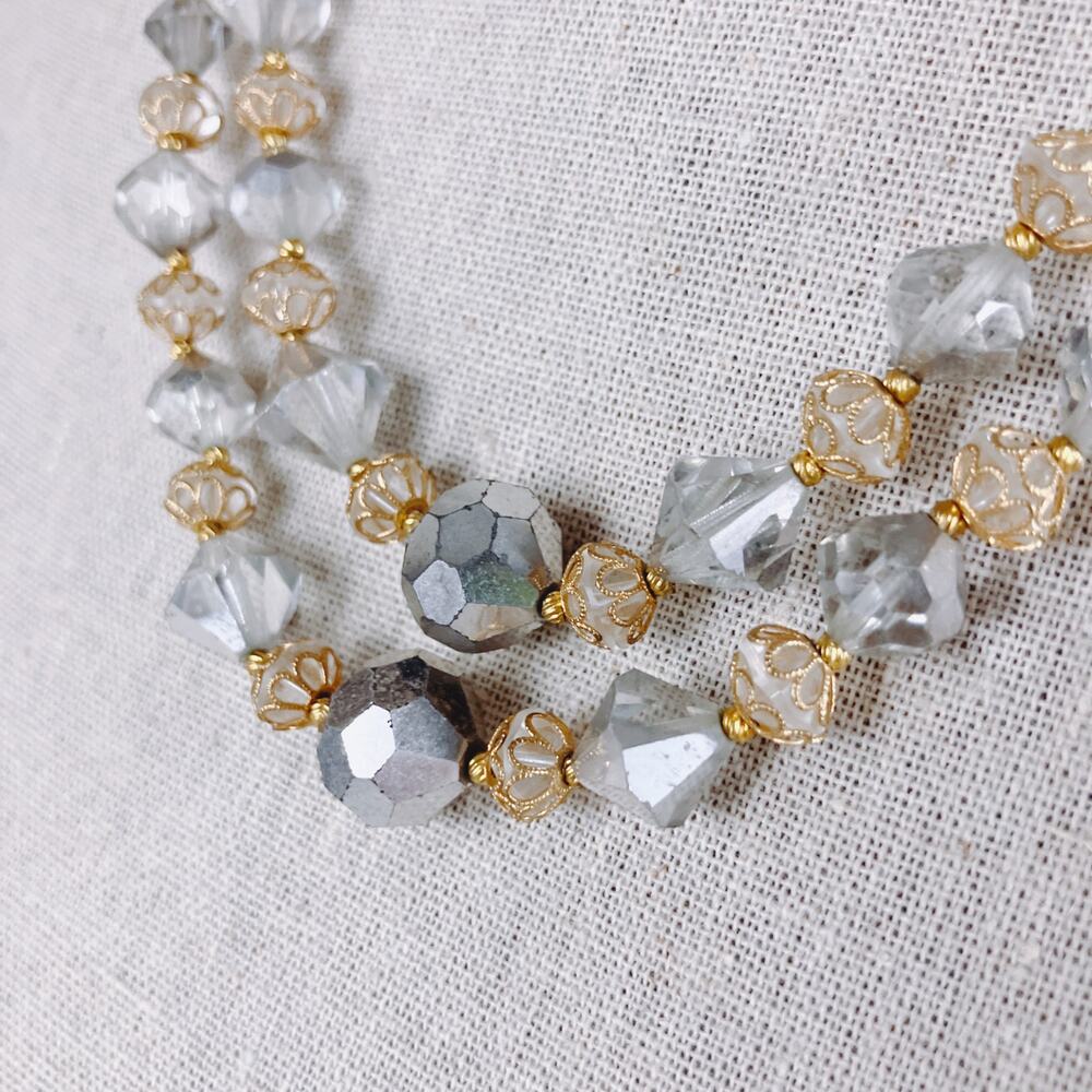 VTG Double Strand Graduated Faceted Mirror AB Crystal Glass Necklace on Wire - Picture 6 of 6